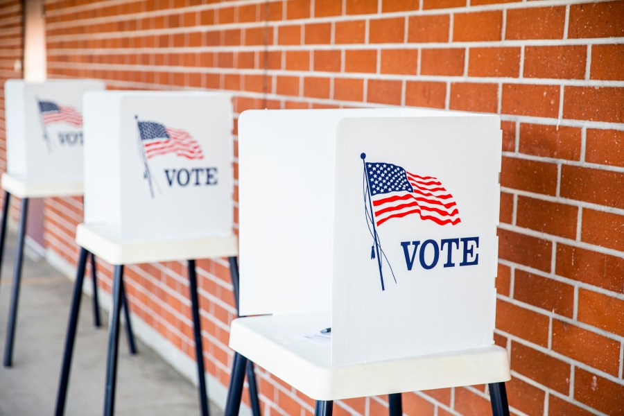 A polling location station is seen in a file photo. (Credit: iStock / Getty Images Plus)