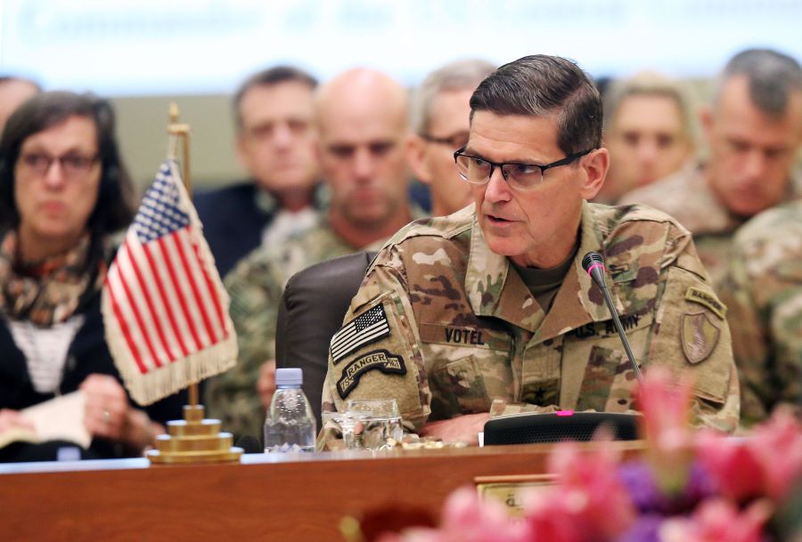 Joseph Leonard Votel speaks during a meeting with the Gulf cooperation council's armed forces chiefs of staff in Kuwait City on Sep. 12, 2018.(Credit: Yasser Al-Zayyat/AFP/Getty Images)