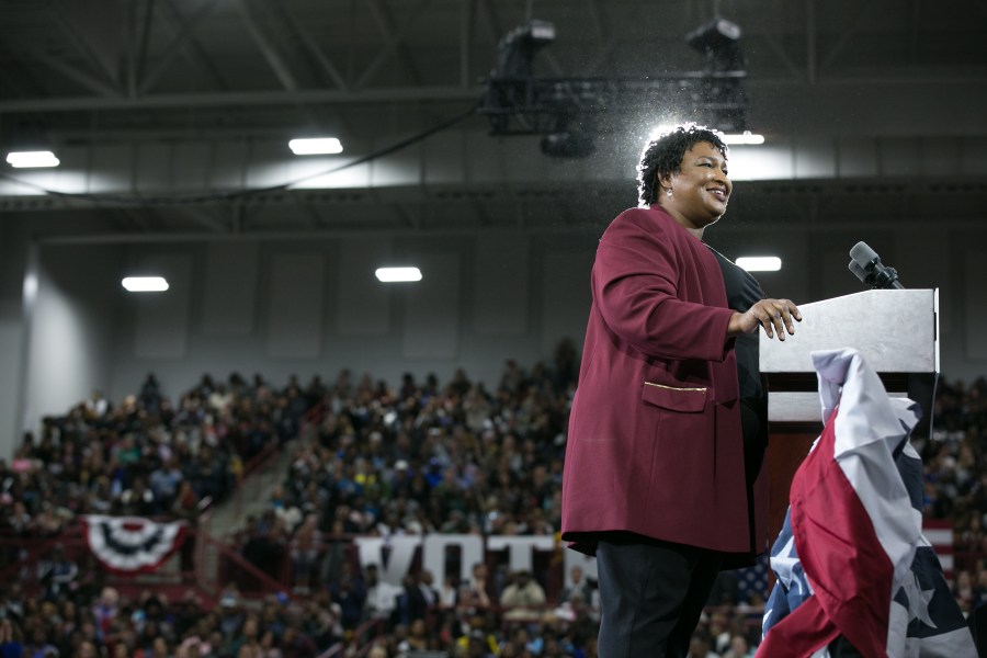 Georgia Democratic Gubernatorial candidate Stacey Abrams gives a speech to the crowd gathered for a campaign rally with former President Barack Obama at Morehouse College in Atlanta on Nov. 2, 2018. (Credit: Jessica McGowan / Getty Images)