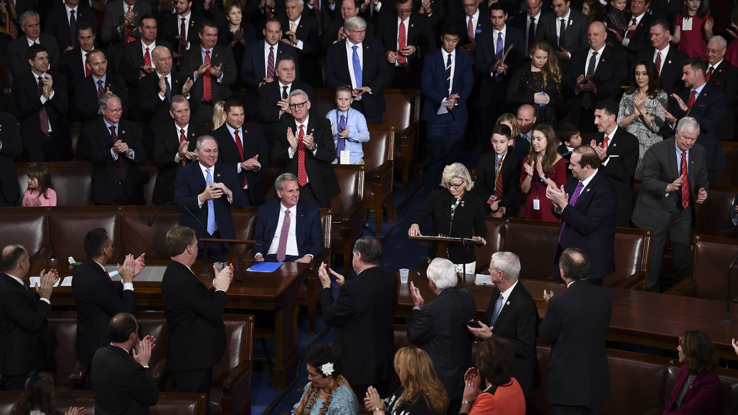 Liz Cheney, incoming GOP House Conference chairwoman, speaks at the start of the 116th Congress and swearing-in ceremony on the floor of the U.S. House of Representatives at the U.S. Capitol on Jan. 3, 2019, in Washington, D.C. (Credit: BRENDAN SMIALOWSKI/AFP/Getty Images)