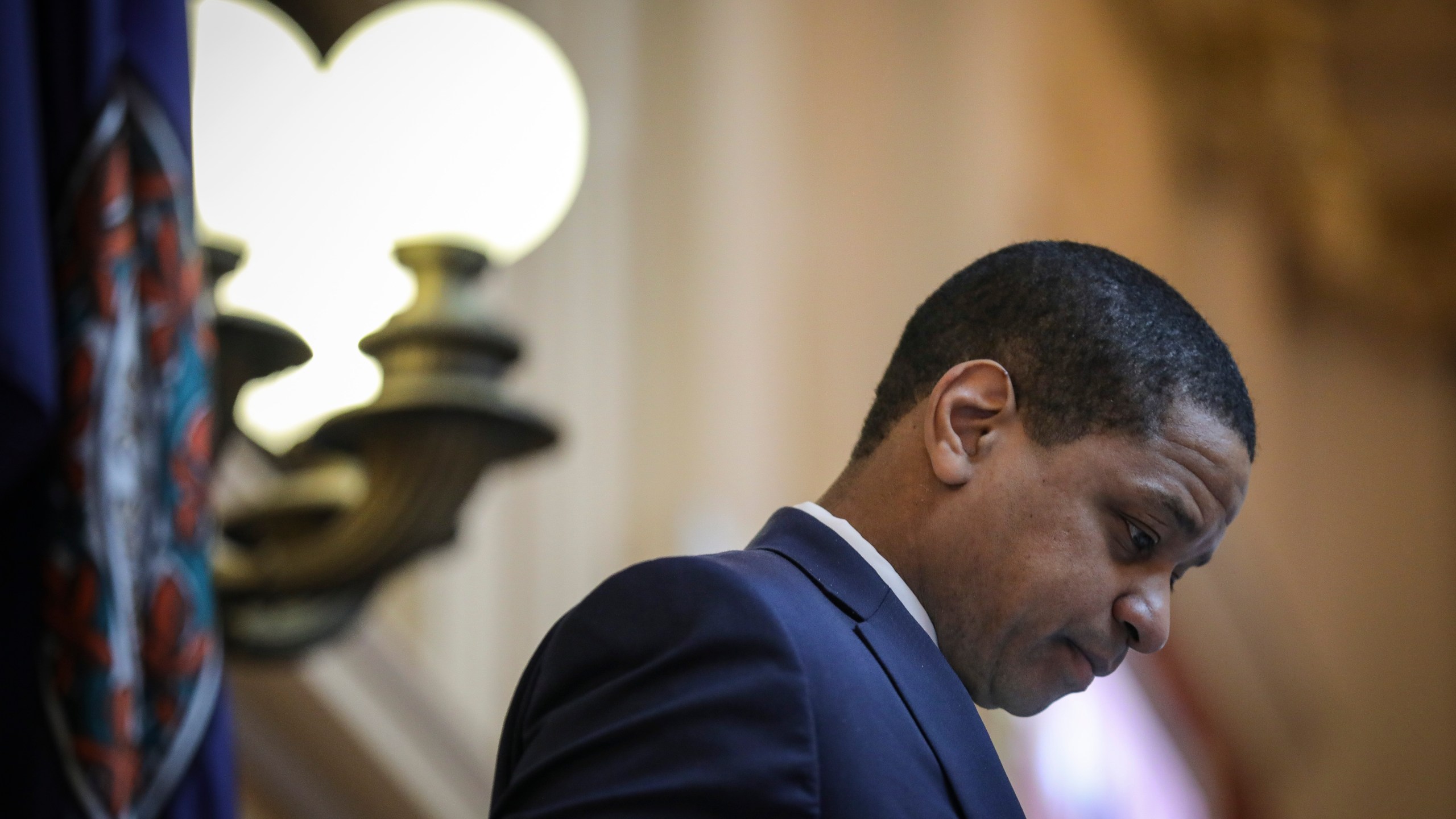 Virginia Lt. Gov. Justin Fairfax presides over the Senate at the Virginia State Capitol on Feb. 7, 2019 in Richmond, Virginia. (Credit: Drew Angerer/Getty Images)