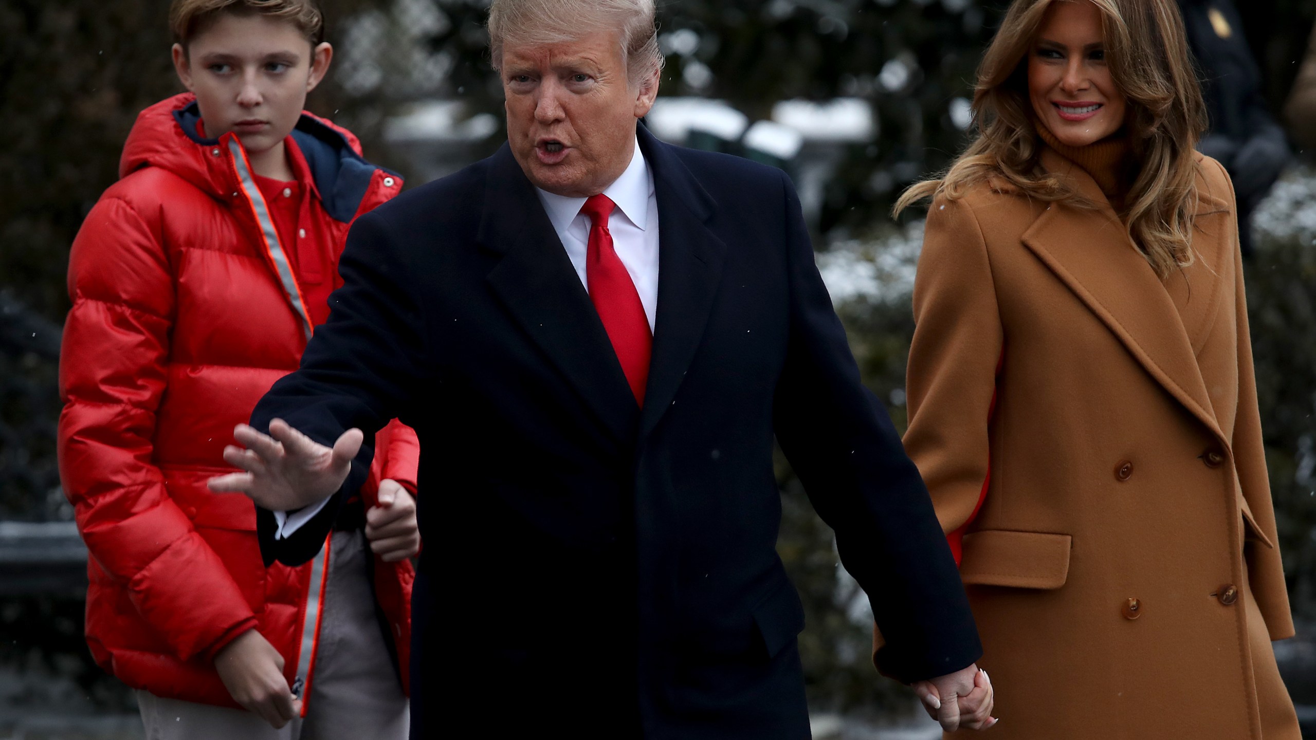 Donald Trump departs the White House with first lady Melania Trump and their son, Barron, on Feb. 01, 2019 in Washington, D.C. (Credit: Win McNamee/Getty Images)