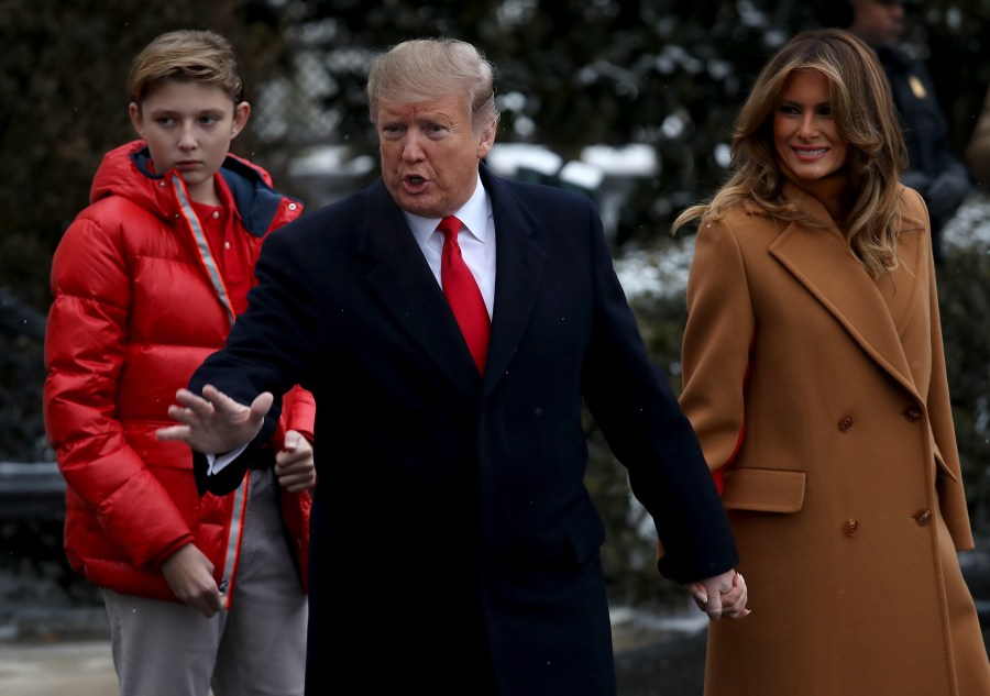 Donald Trump departs the White House with first lady Melania Trump and their son, Barron, on Feb. 01, 2019 in Washington, D.C. (Credit: Win McNamee/Getty Images)