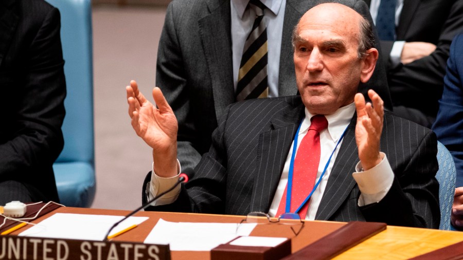 Elliott Abrams, the U.S. envoy for Venezuela, speaks at the United Nations Security Council meeting on Venezuela on Feb. 26, 2019, at the United Nations headquarters in New York City. (Credit: Johannes Eisele/AFP/Getty Images)