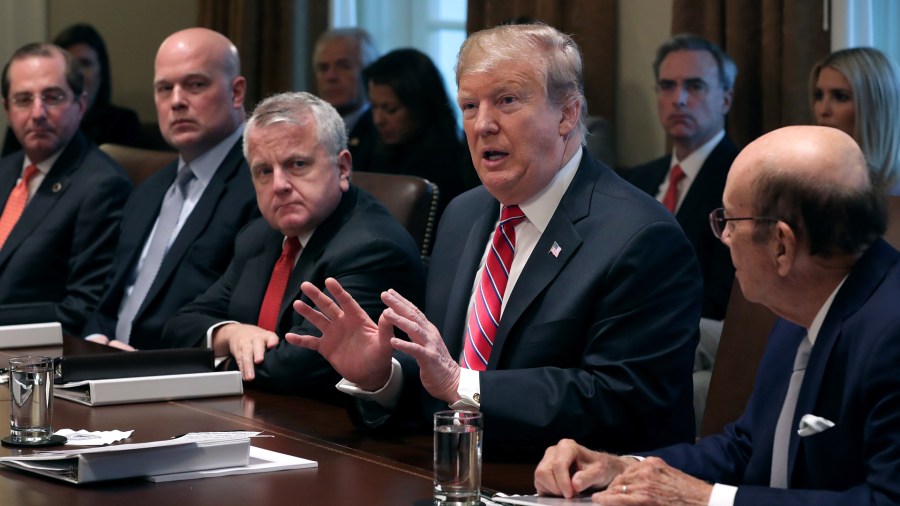 U.S. President Donald Trump talks to reporters during a meeting in the Cabinet Room at the White House on Feb. 12, 2019, in Washington, D.C. (Credit: Chip Somodevilla/Getty Images)