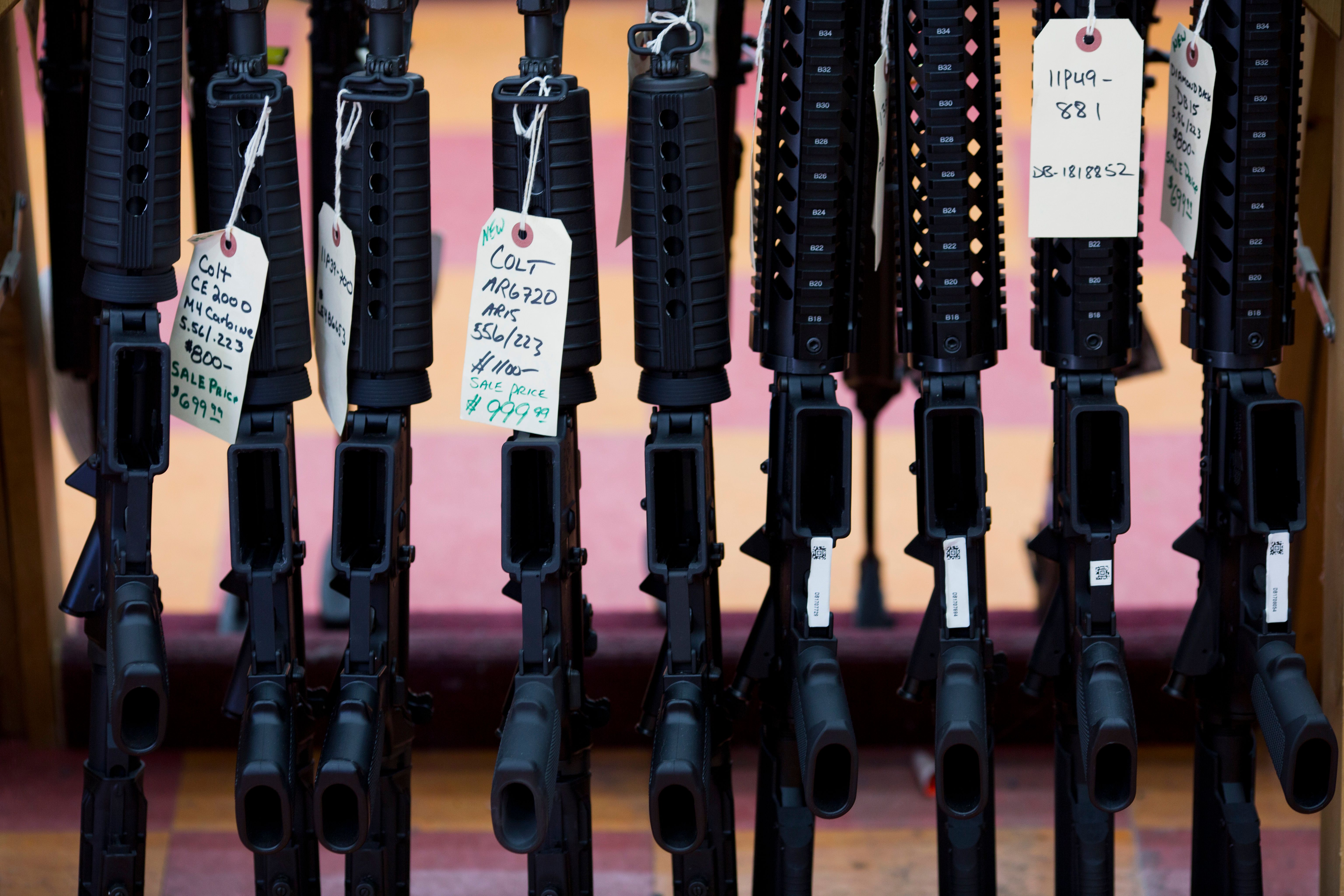 Rifles are for sale at a gun shop in Merrimack, New Hampshire, in this Nov. 5, 2016, file photo. (Credit: DOMINICK REUTER/AFP/Getty Images)