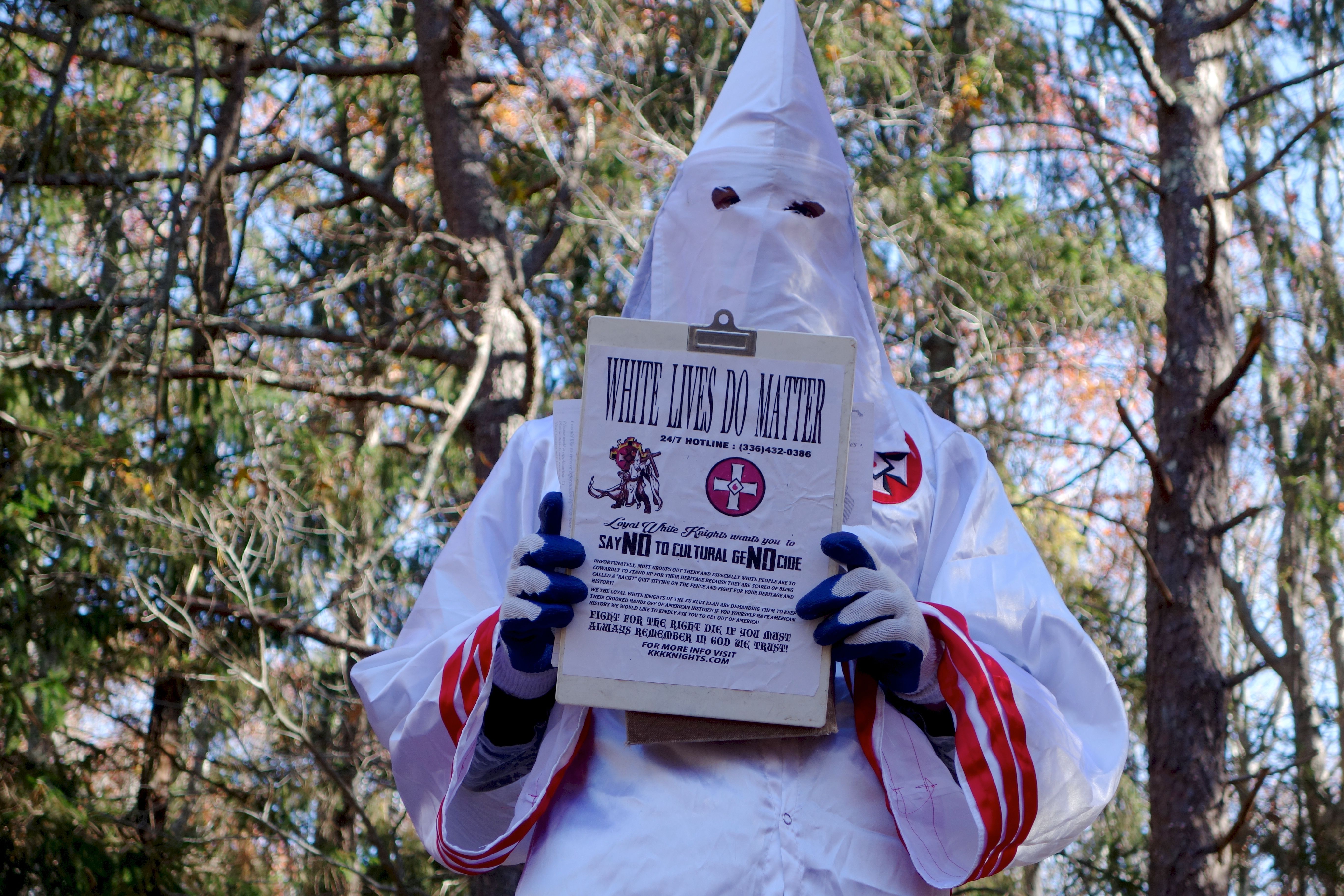 A member of the Ku Klux Klan who says his name is Gary Munker poses for a photo during an interview with AFP in Hampton Bays, New York on Nov. 22, 2016. (Credit: WILLIAM EDWARDS/AFP/Getty Images)