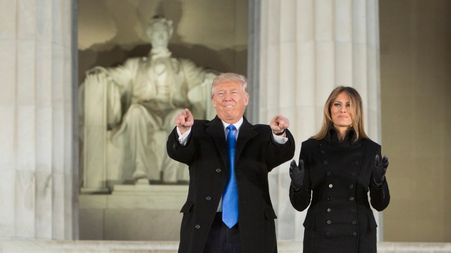 Donald and Melania Trump appear at the Lincoln Memorial on Jan. 19, 2017 in Washington, D.C. (Credit: Chris Kleponis-Pool/Getty Images)