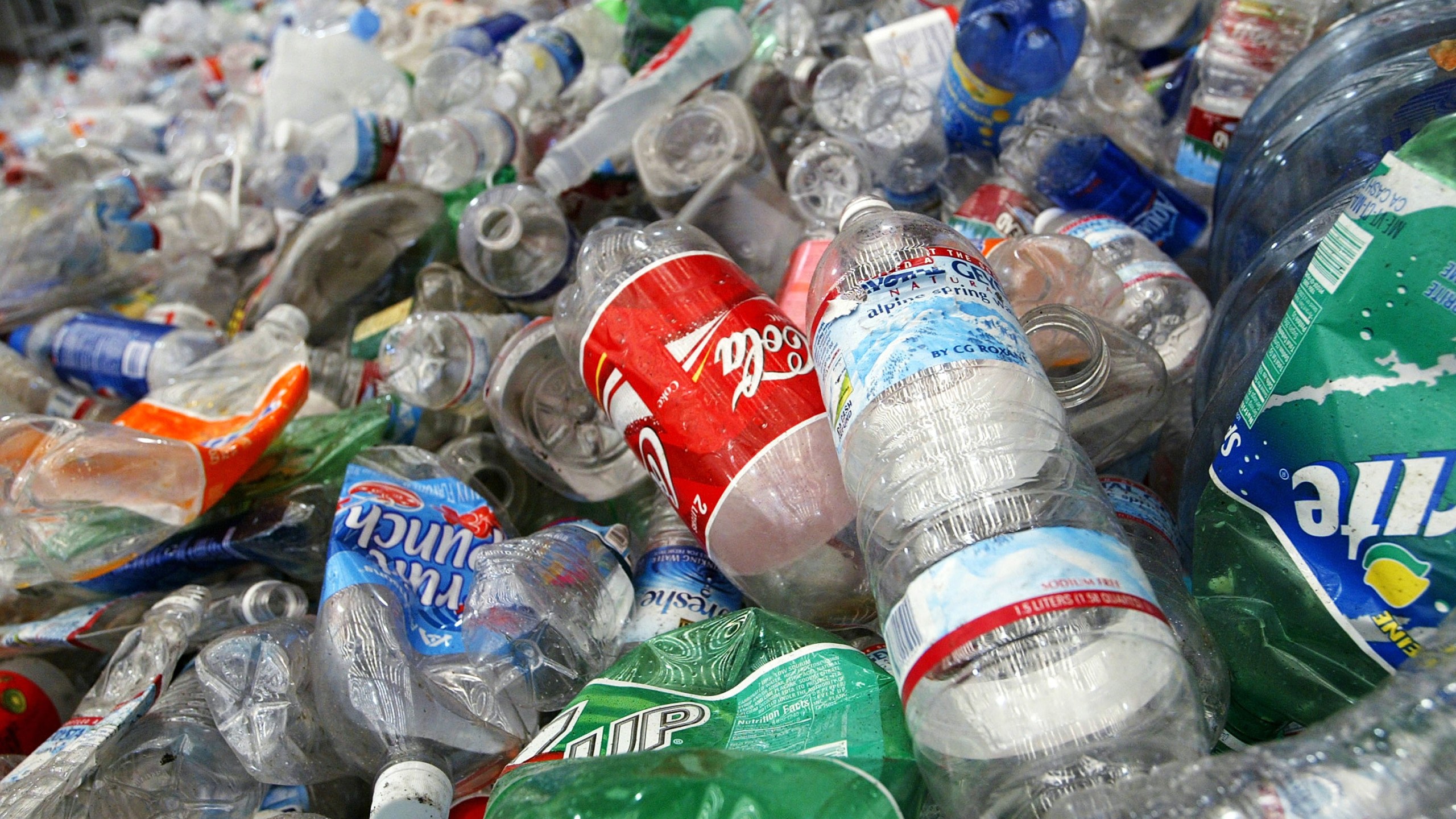 Recycled plastic bottles are seen at the San Francisco Recycling Center March 2, 2005, in San Francisco. (Justin Sullivan/Getty Images)