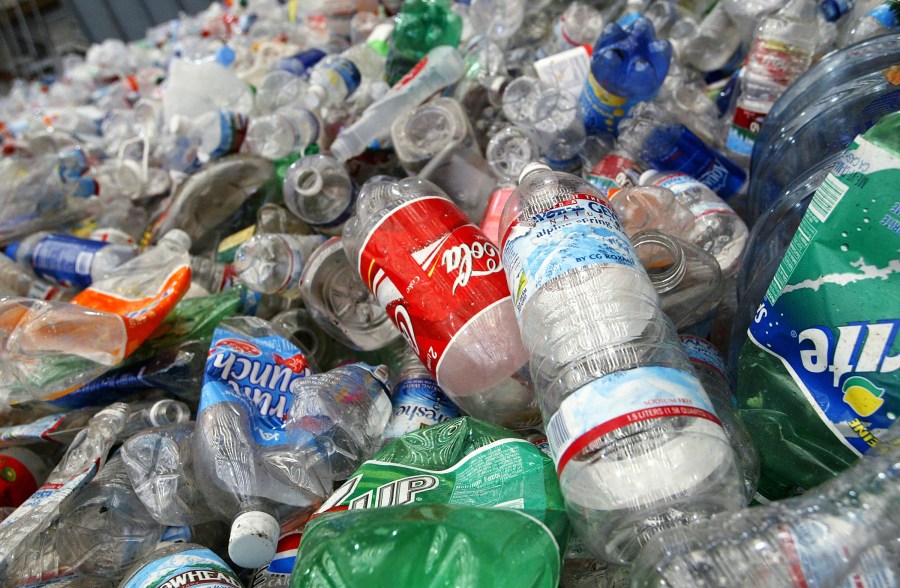 Recycled plastic bottles are seen at the San Francisco Recycling Center March 2, 2005, in San Francisco. (Justin Sullivan/Getty Images)