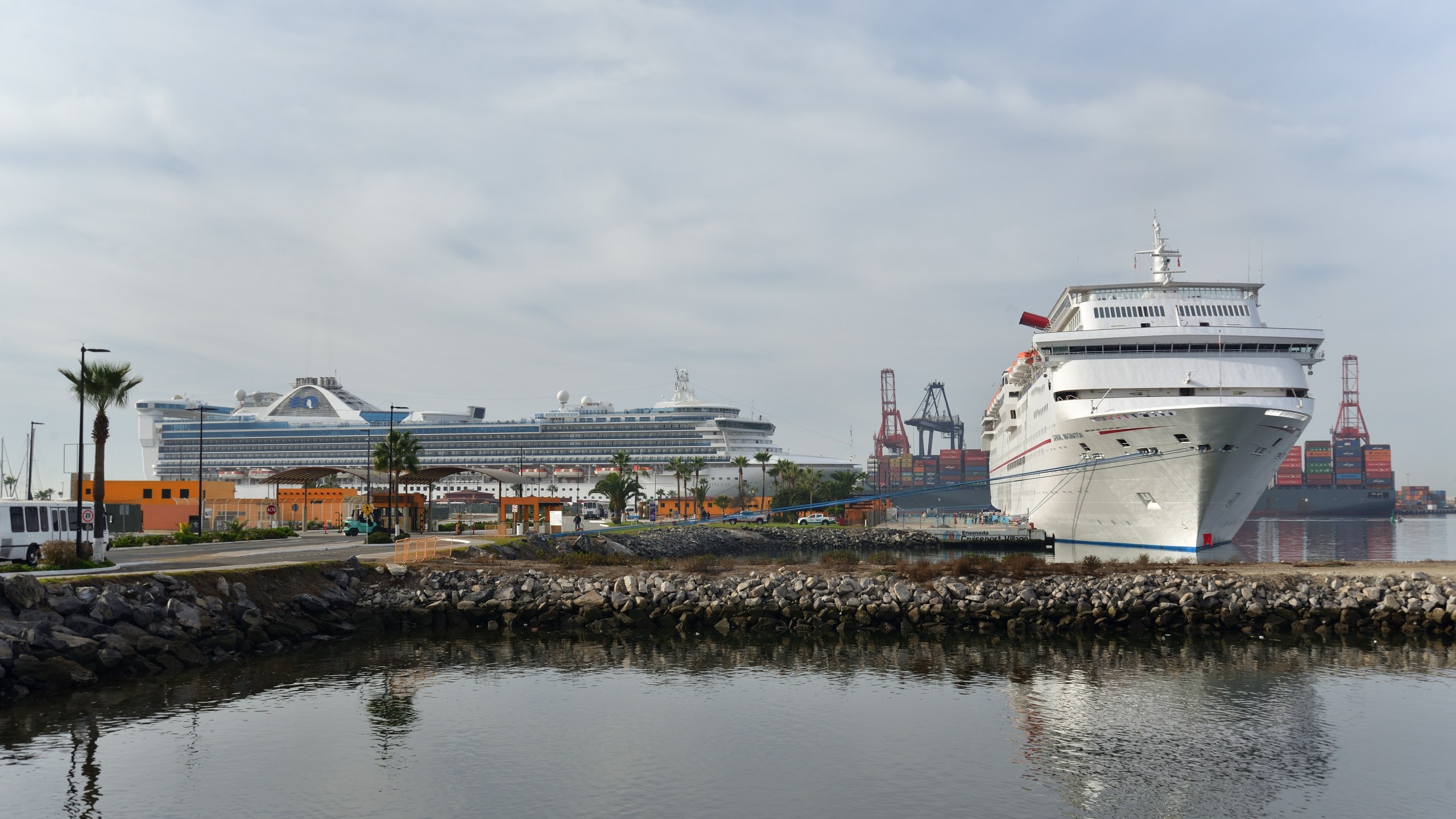 Ensenada Mexico cruise port with two cruise ships docked bringing tourism the Baja Peninsula