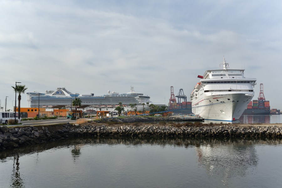 Ensenada Mexico cruise port with two cruise ships docked bringing tourism the Baja Peninsula