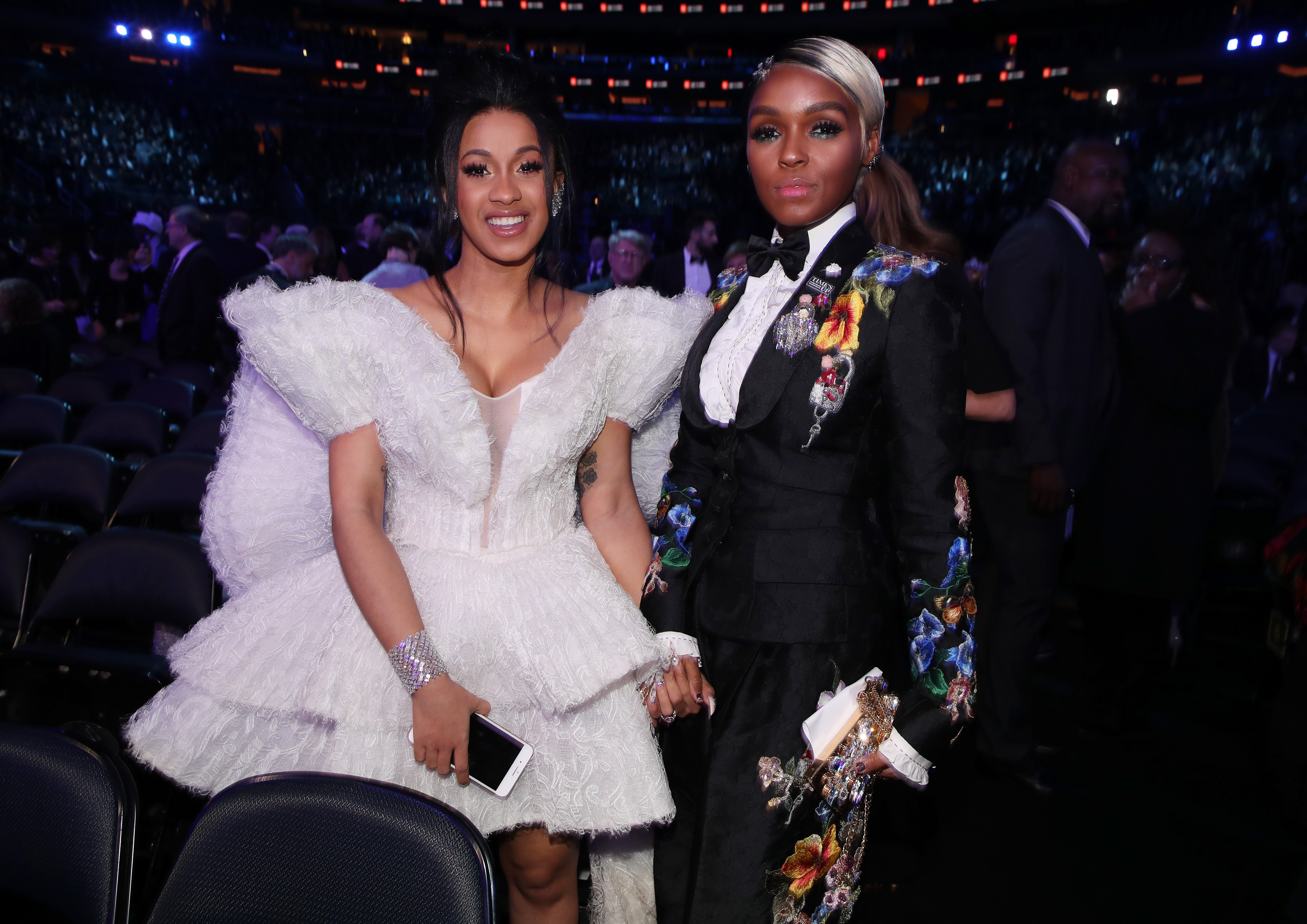 Cardi B and Janelle Monae attend the 60th Annual GRAMMY Awards at Madison Square Garden on Jan. 28, 2018 in New York City. (Credit: Christopher Polk/Getty Images for NARAS)