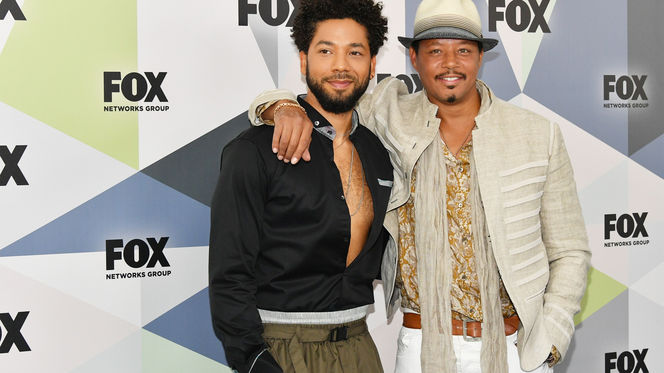 Actors Jussie Smollett, left, and Terrence Howard attend the 2018 Fox Network Upfront at Wollman Rink, Central Park on May 14, 2018 in New York City. (Credit: Dia Dipasupil/Getty Images)