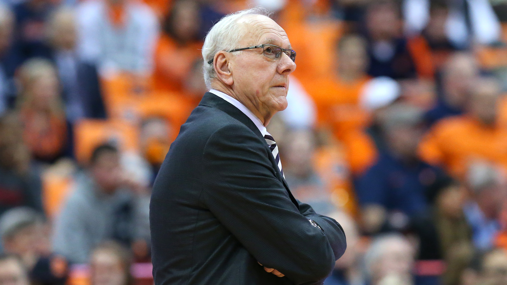 Head coach Jim Boeheim of the Syracuse Orange reacts to a play against the Northeastern Huskies during the second half at the Carrier Dome on December 4, 2018 in Syracuse, New York. (Credit: Rich Barnes/Getty Images)