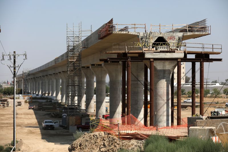 Construction of California's high-speed rail project in Fresno is seen in August 2018. (Gary Coronado / Los Angeles Times)