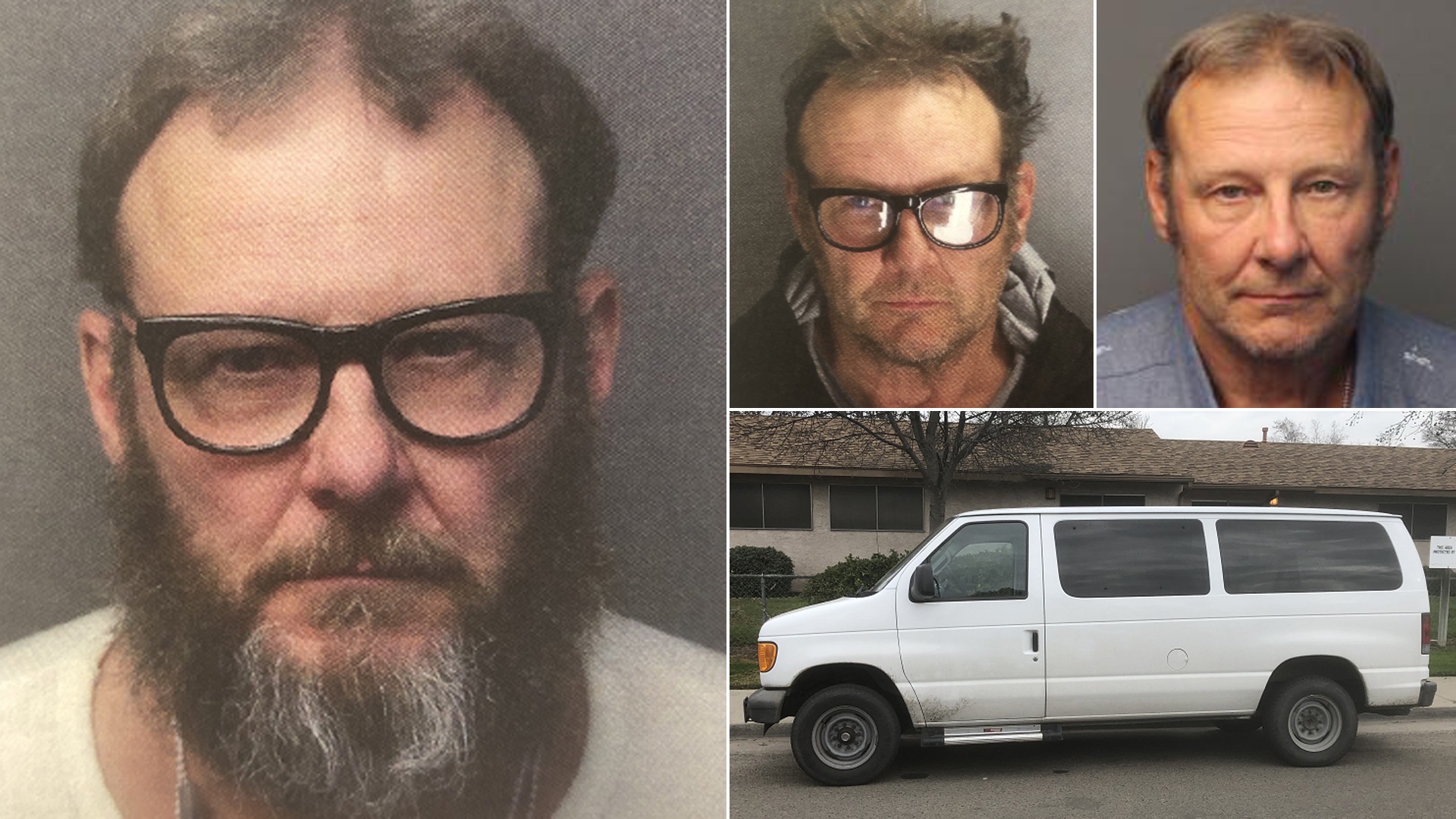 Ronald Gene Thomas and his van are seen in photos released by the Porterville Police Department and, top right, from the California Megan's Law website.