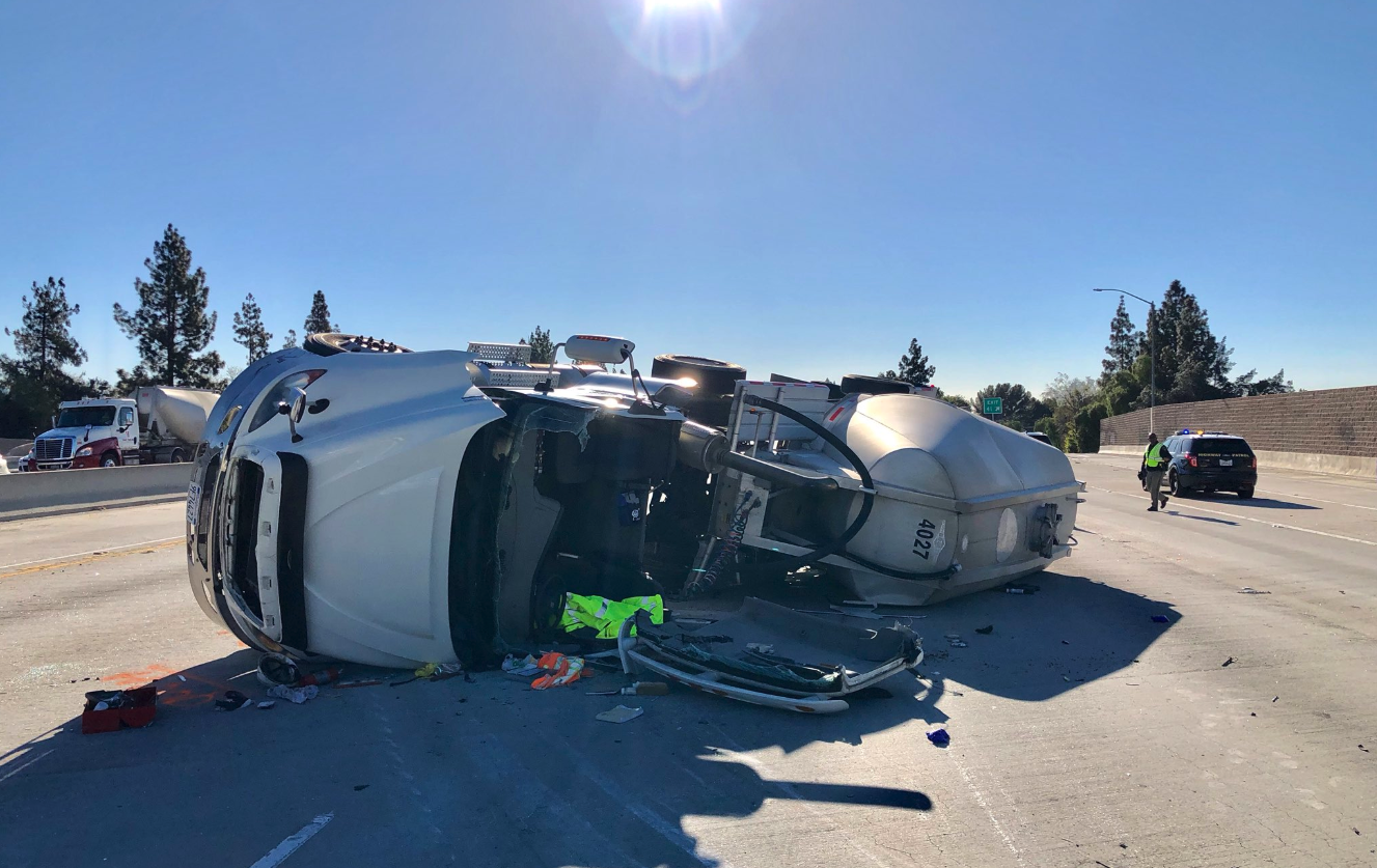 California Highway Patrol's West Valley division tweeted this image of a big rig that had overturned on State Route 118 in Granada Hills on Feb. 11, 2019.