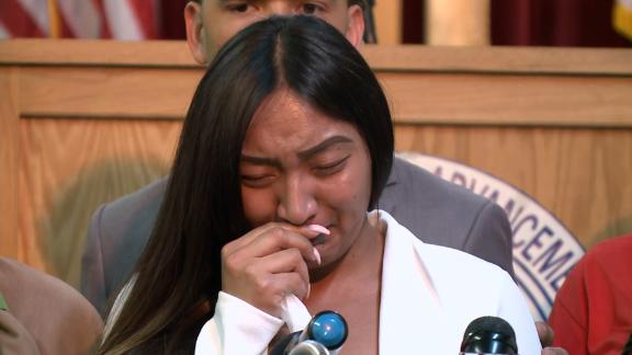 Stephon Clark's fiancée Salena Manni gives an emotional statement after the announcement on March 2, 2019 that the two officers who killed him would not be charged.