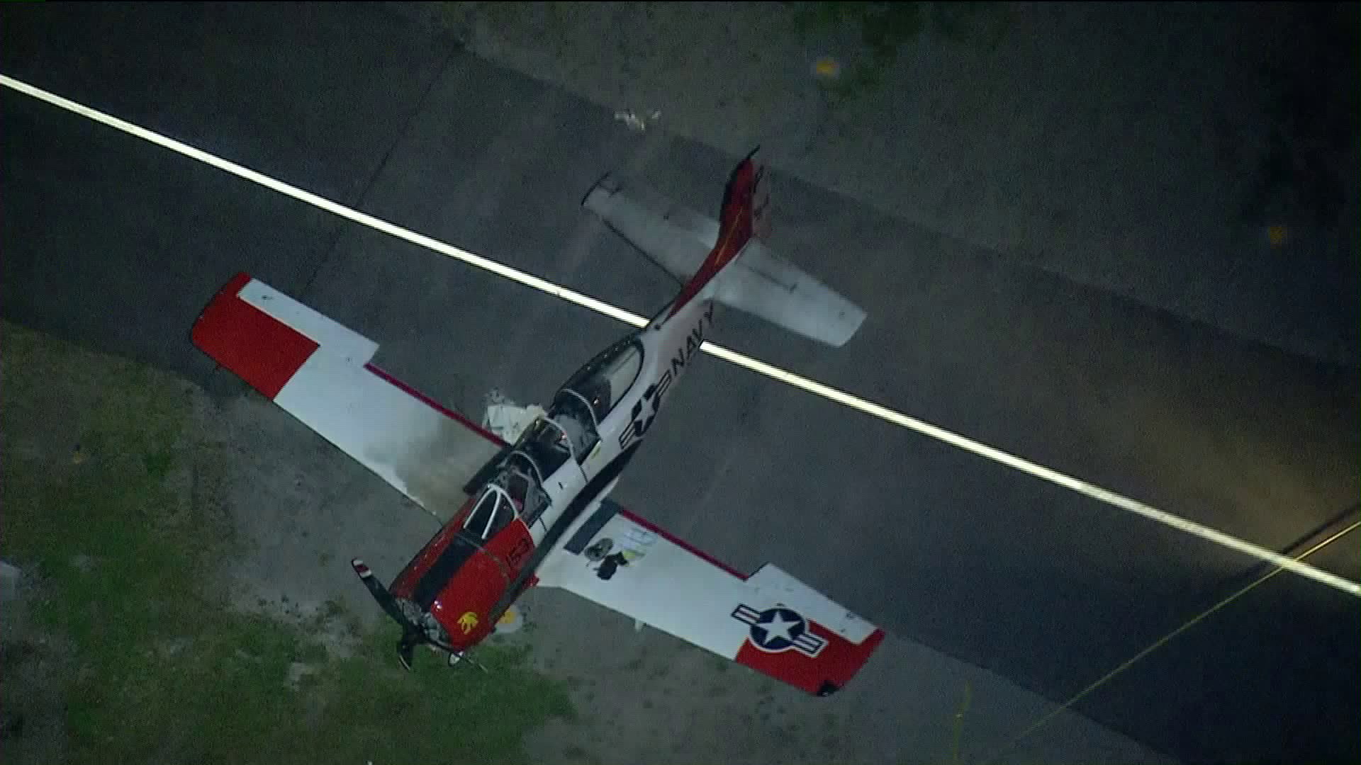 A plane that crashed at the Compton/Woodley Airport on March 13, 2019. (Credit: KTLA)