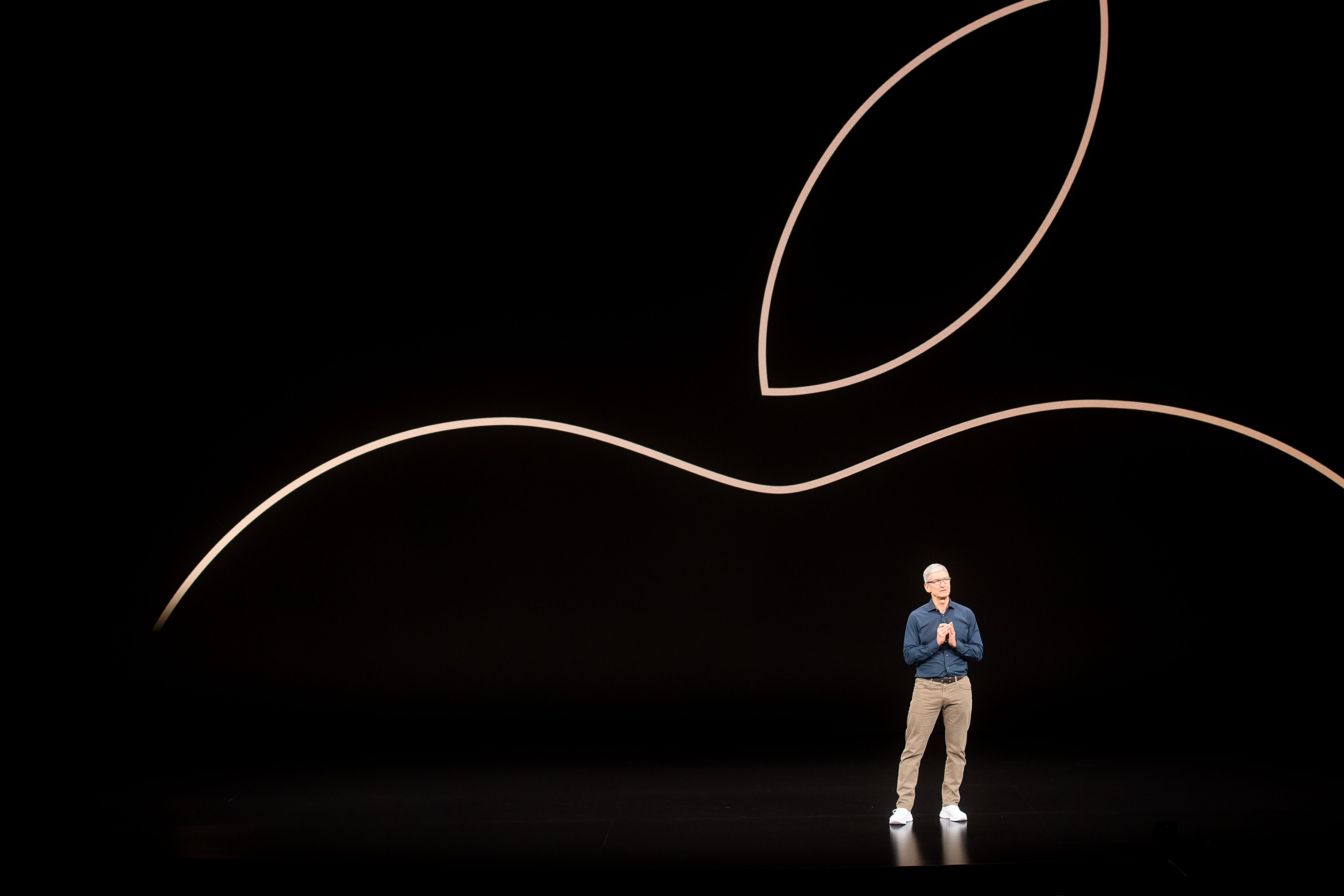 Apple CEO Tim Cook speaks during a product launch event on Sept. 12, 2018, in Cupertino. (Credit: NOAH BERGER/AFP/Getty Images)