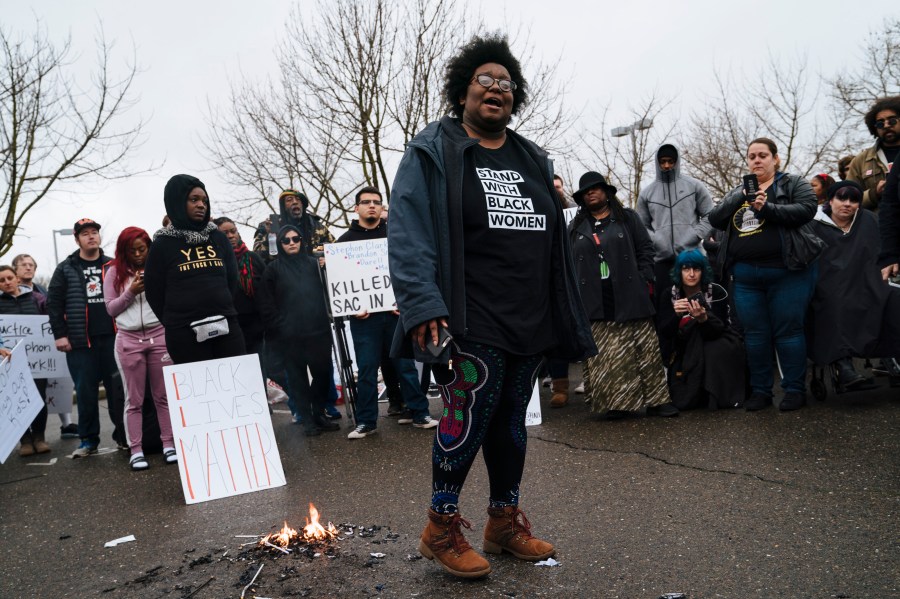 Demonstrators gathered outside of the Sacramento Police Department on March 2, 2019. (Credit: Mason Trinca/Getty Images)