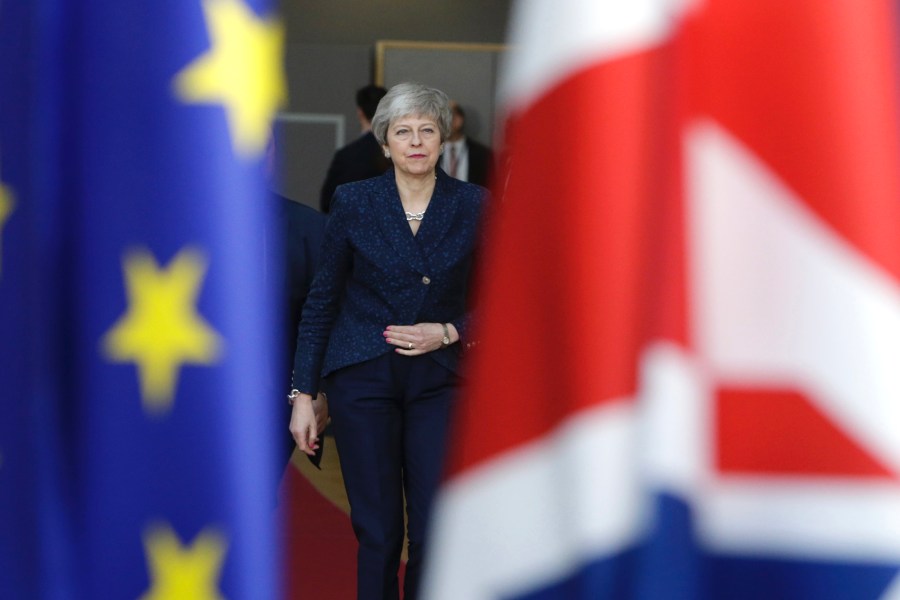 Britain's Prime Minister Theresa May arrives on March 21, 2019 in Brussels on the first day of an EU summit focused on Brexit. (Credit: ARIS OIKONOMOU/AFP/Getty Images)