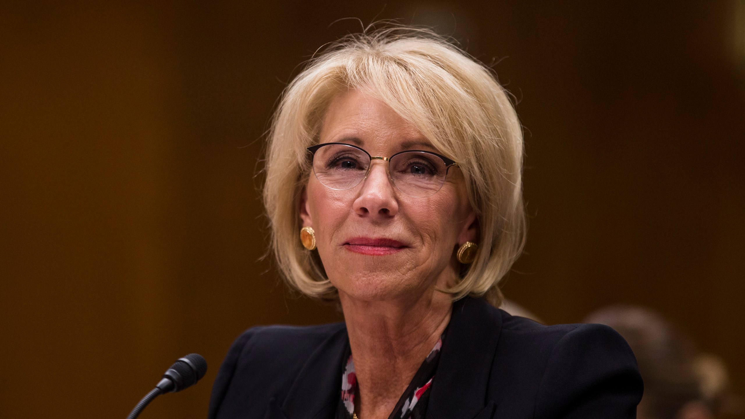 Secretary of Education Betsy DeVos testifies during a Senate subcommittee meeting discussing her department's proposed budget estimates and justification for fiscal year 2020 on March 28, 2019. (Credit: Zach Gibson / Getty Images)