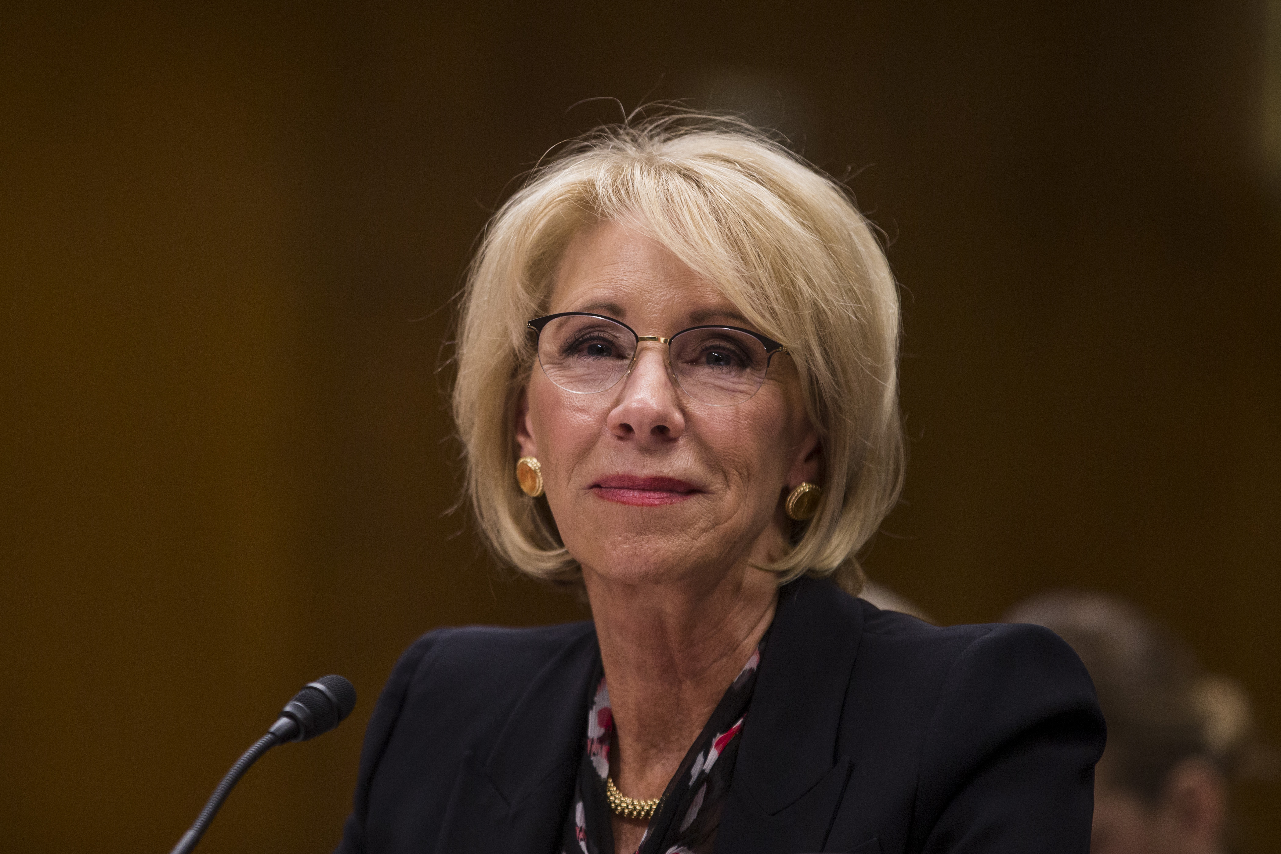 Secretary of Education Betsy DeVos testifies during a Senate subcommittee meeting discussing her department's proposed budget estimates and justification for fiscal year 2020 on March 28, 2019. (Credit: Zach Gibson / Getty Images)