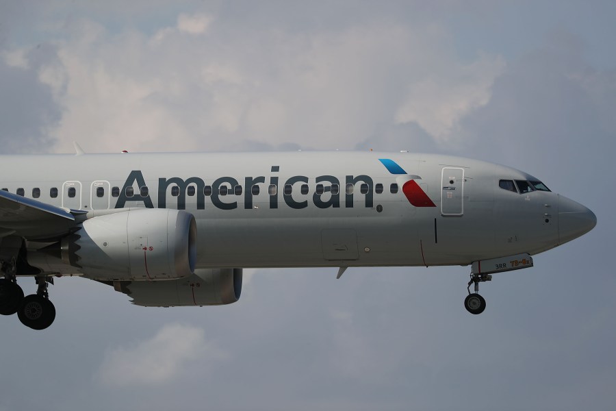 An American Airlines Boeing 737 Max 8 prepares to land at the Miami International Airport on March 12, 2019. (Credit: Joe Raedle/Getty Images)