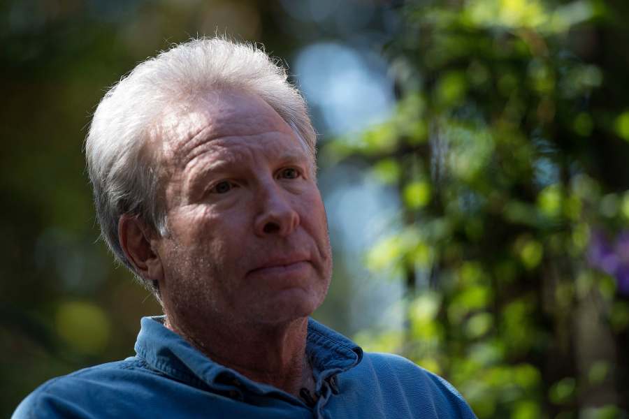 Andy Parker, the father of WDBJ7 TV reporter Alison Parker who was gunned down, along with cameraman Adam Ward, in a horrific shooting aired on live television and social media in 2015, sits on the porch at his home in Collinsville, Virginia, on Oct. 20, 2017. (Credit: JIM WATSON/AFP/Getty Images)