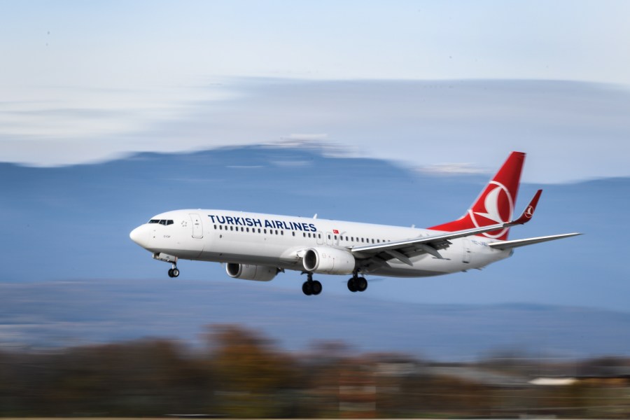 A Boeing 737-800 commercial plane registration TC-JVL of Turkish Airlines is seen landing at Geneva Airport on November 20, 2017 in Geneva. (Credit: Fabrice Coffrini/AFP/Getty Images)