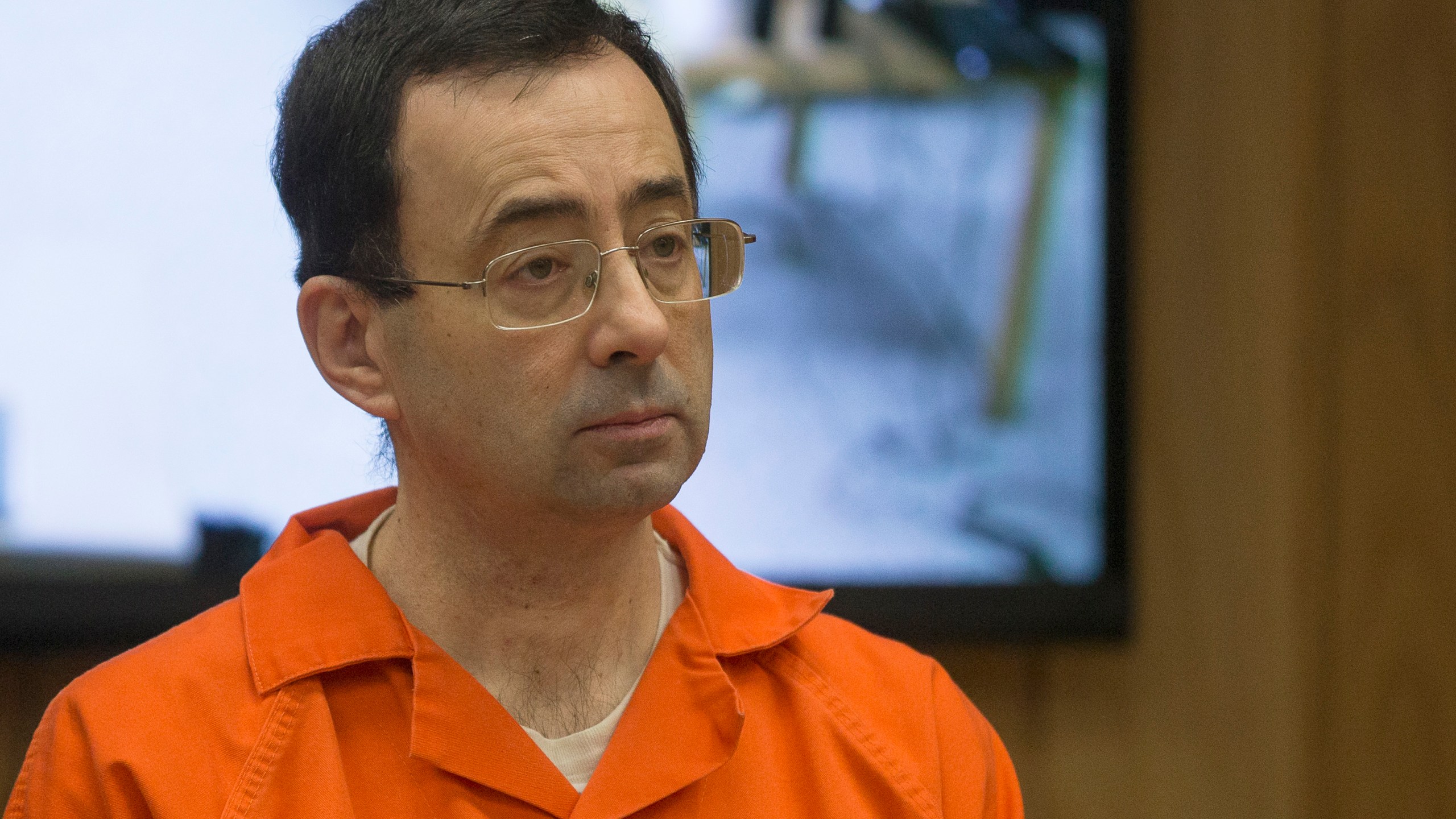 Former Michigan State University and USA Gymnastics doctor Larry Nassar appears in court for his final sentencing phase in Eaton County Circuit Court on Feb. 5, 2018, in Charlotte, Michigan. (RENA LAVERTY/AFP/Getty Images)