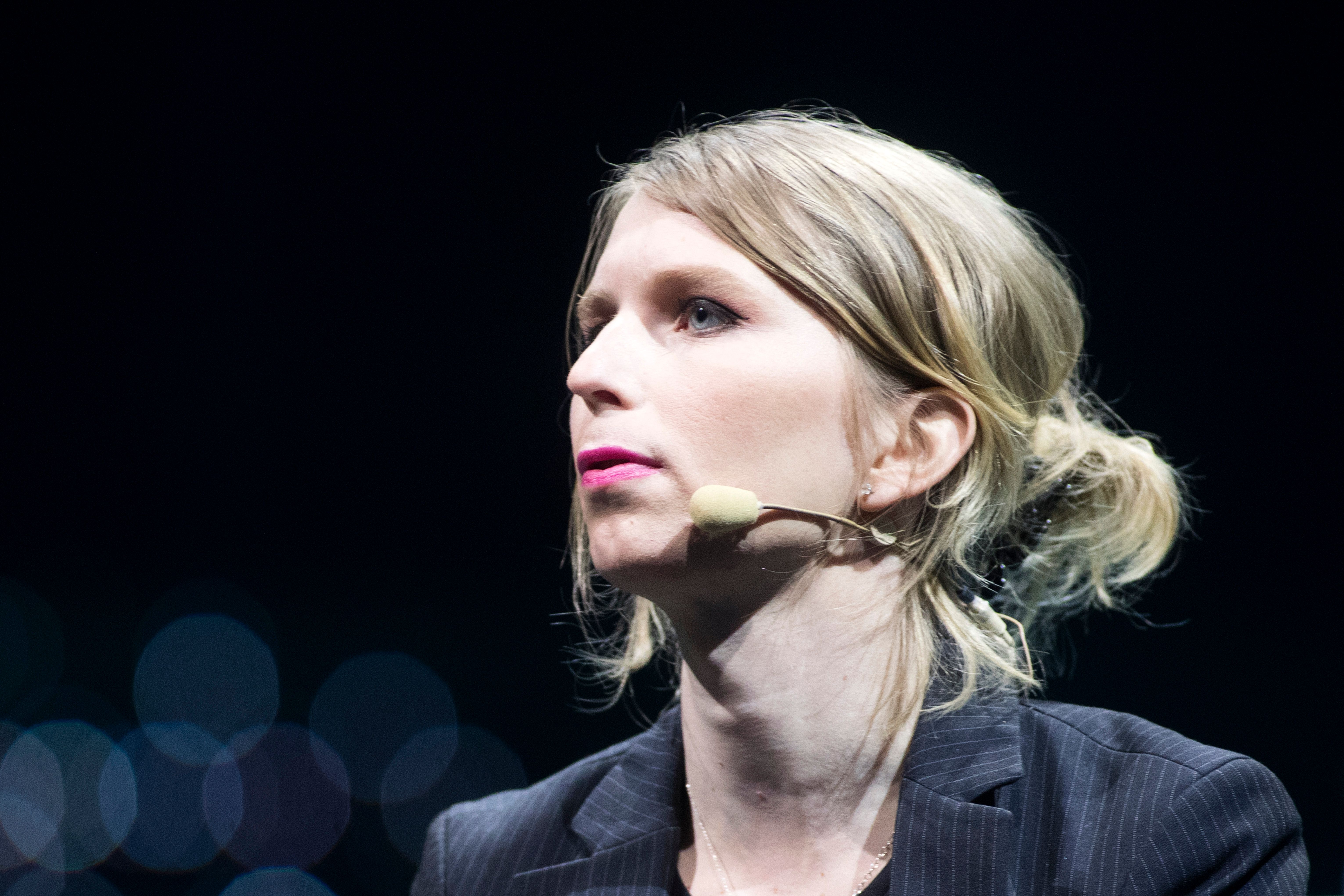 Former US soldier Chelsea Manning speaks during the C2 conference in Montreal, Quebec, on May 24, 2018. (Credit: LARS HAGBERG/AFP/Getty Images)