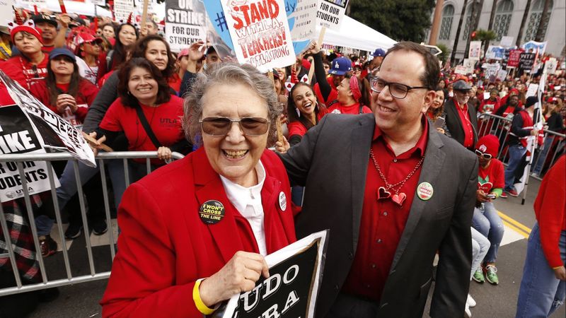 School board candidate Jackie Goldberg, left, is seen with local teachers union President Alex Caputo-Pearl in this undated photo. (Credit: Al Seib / Los Angeles Times)