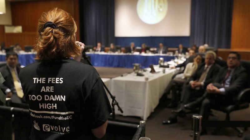 UC Berkeley student Kylie Murdock speaks against tuition hikes at a UC Board of Regents meeting in San Francisco in this undated photo. (Credit: Mel Melcon / Los Angeles Times)