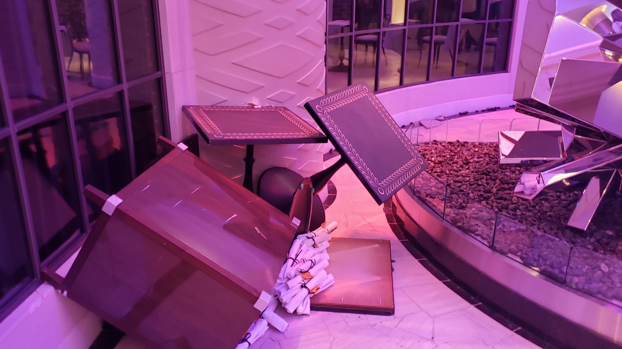 One moment passengers were sitting at a piano bar on their huge cruise ship and seconds later furniture went sliding until it ran into a wall. (Credit: Aaron Black)