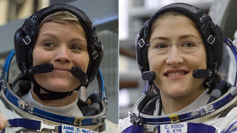 NASA astronauts Anne McClain, left, and Christina H. Koch will take part in a spacewalk March 29. (Credit: AFP/Getty Images)