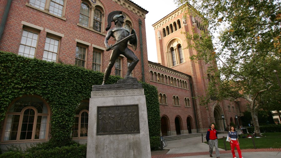 The Tommy Trojan statue on the USC campus is seen in this file photo from March 6, 2007. (David McNew / Getty Images)