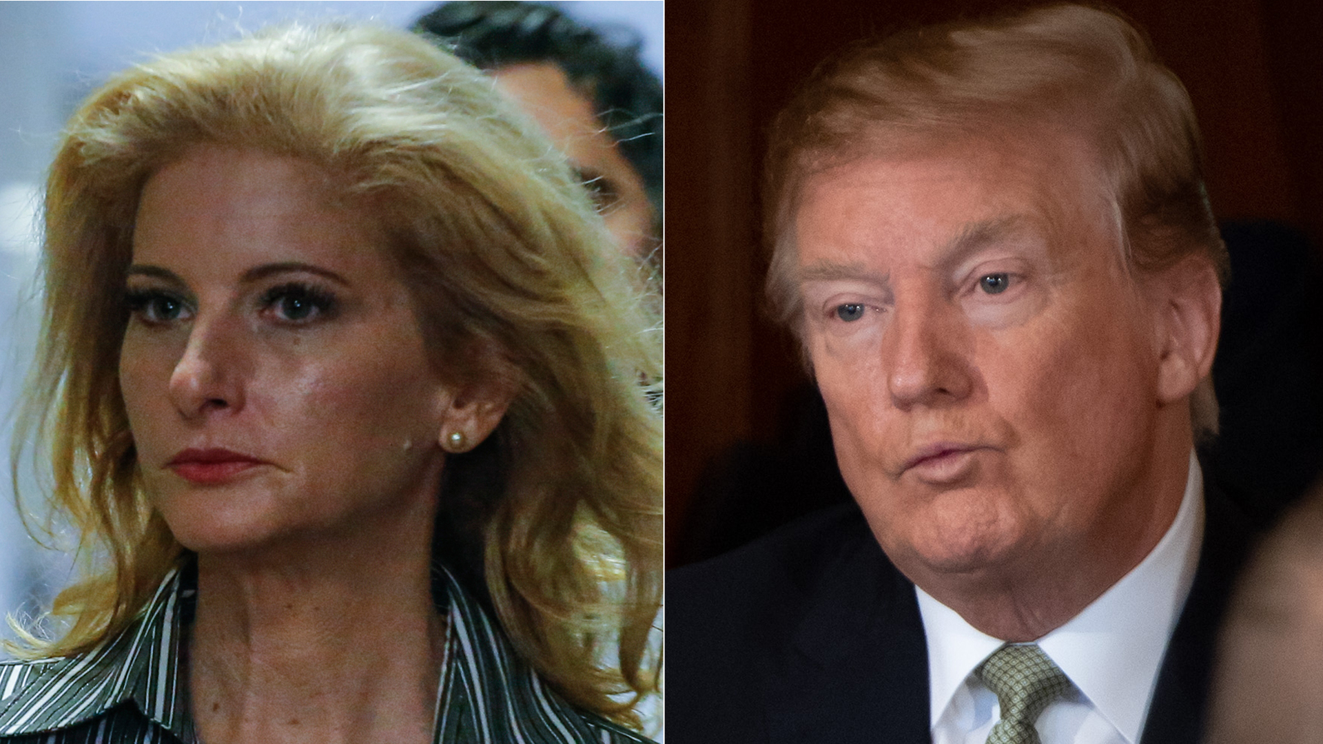 From left to right: Summer Zervos, Orange County woman and former "Apprentice" contestant, arrives to New York County Criminal Court on Dec. 5, 2017, in New York. (Credit: KENA BETANCUR/AFP/Getty Images) Donald Trump attends the Friends of Ireland Luncheon at the U.S. Capitol in Washington, D.C., March 14, 2019. (Credit: SAUL LOEB / AFP/ Getty Images)