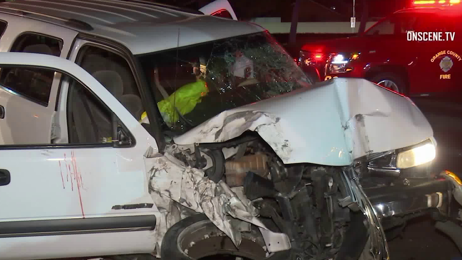 The scene of a crash in Fountain Valley involving a teen driver is seen on April 5, 2019. (Credit: Onscene.TV)