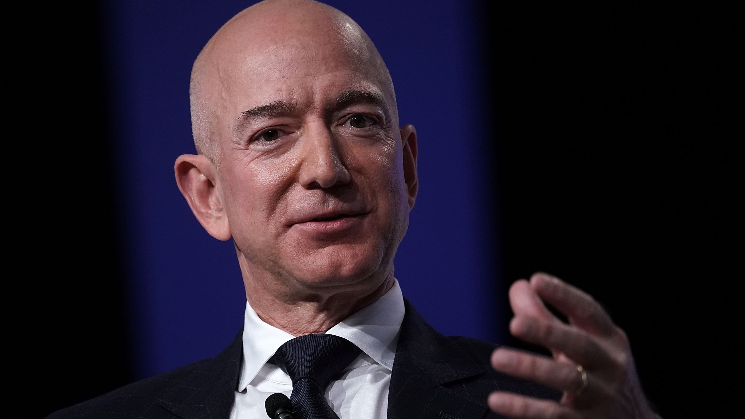 Amazon CEO Jeff Bezos speaks during an event hosted by the Air Force Association on Sep. 19, 2018, in National Harbor, Maryland. (Credit: Alex Wong/Getty Images)