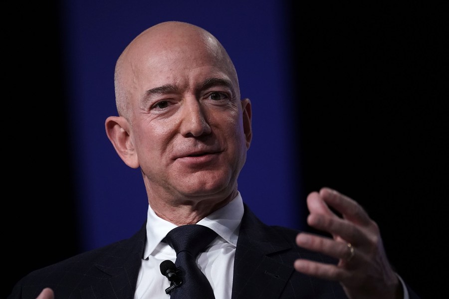 Amazon CEO Jeff Bezos speaks during an event hosted by the Air Force Association on Sep. 19, 2018, in National Harbor, Maryland. (Credit: Alex Wong/Getty Images)