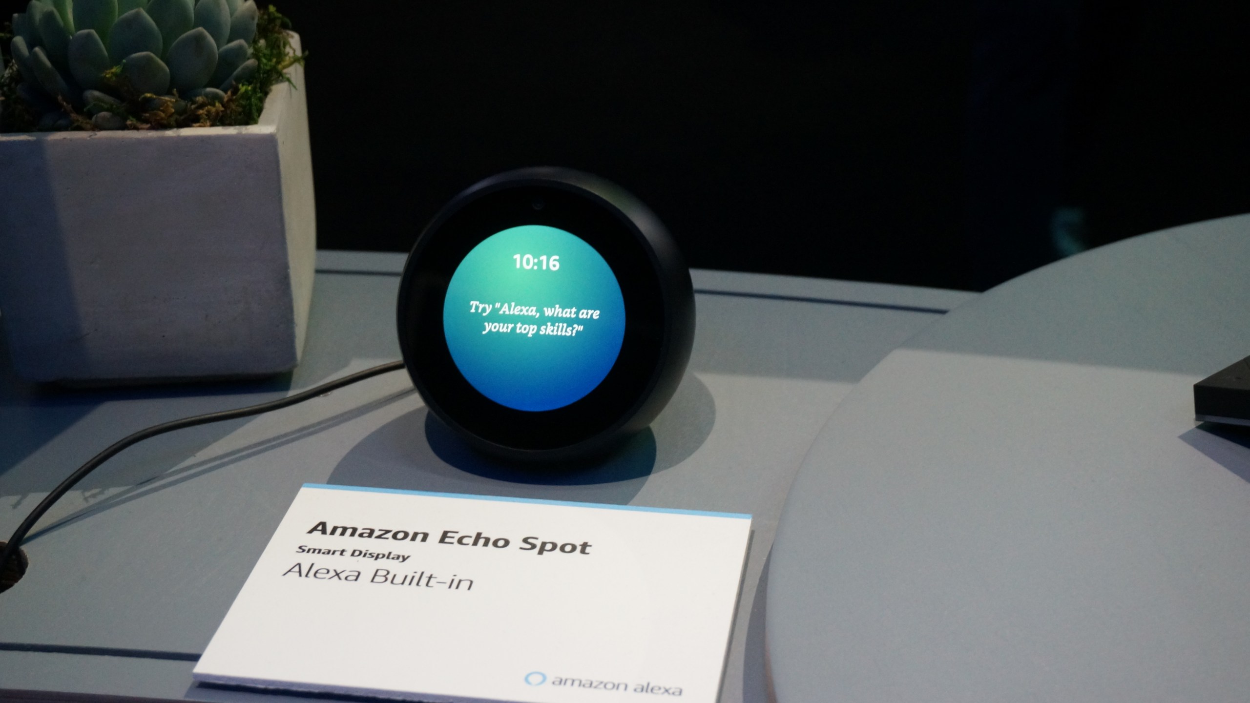 Amazon's Echo Spot device powered by its Alexa digital assistant is seen at the Consumer Electronics Show in Las Vegas on Jan. 11, 2019. (Credit: Robert Lever / AFP / Getty Images)