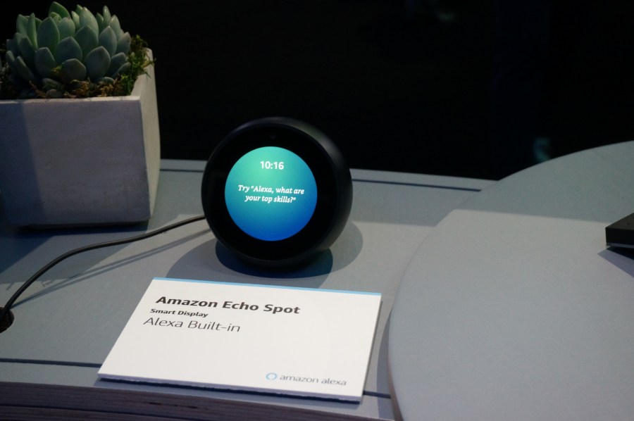 Amazon's Echo Spot device powered by its Alexa digital assistant is seen at the Consumer Electronics Show in Las Vegas on Jan. 11, 2019. (Credit: Robert Lever / AFP / Getty Images)