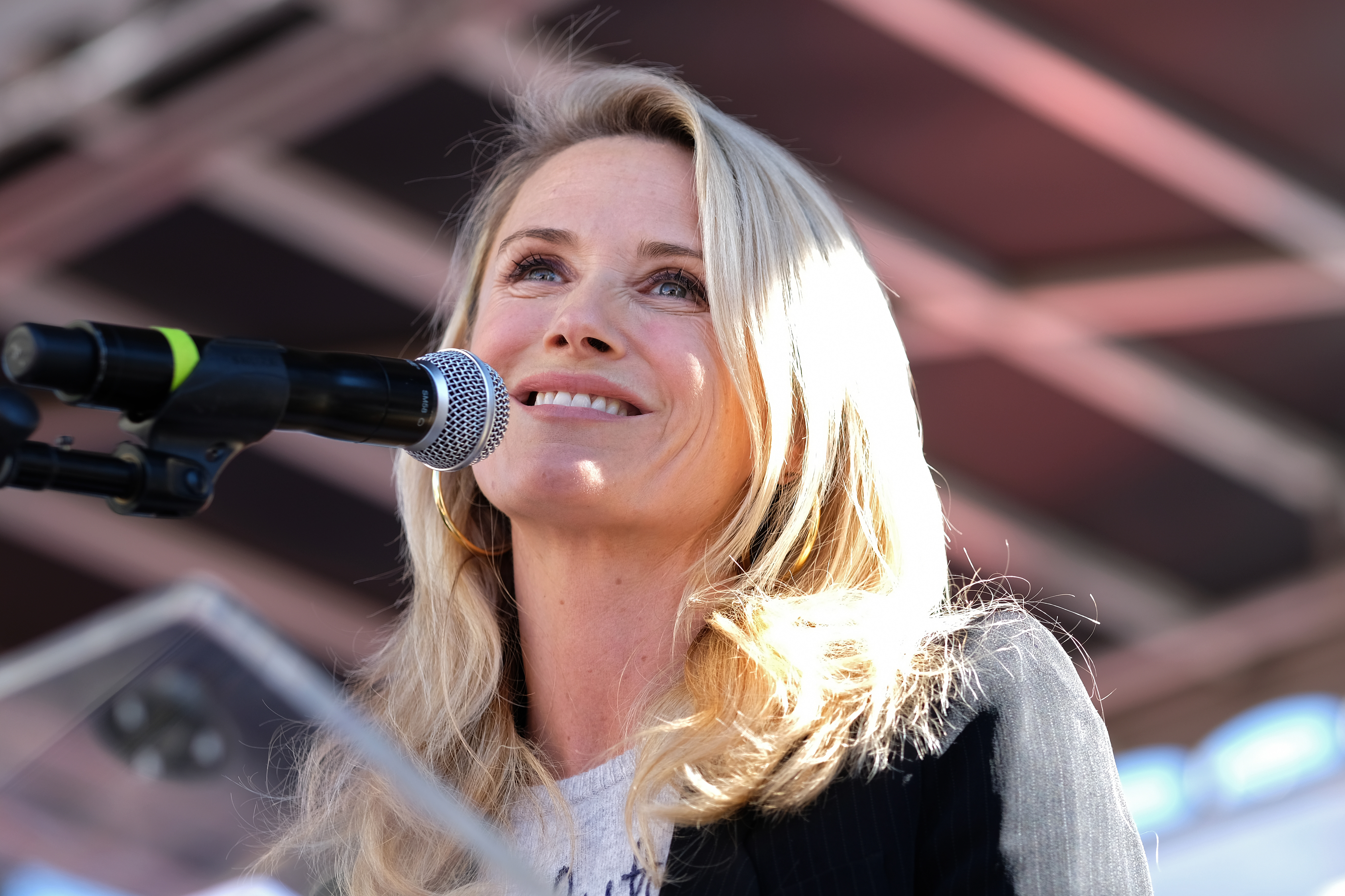 First partner of California Jennifer Siebel Newsom speaks at the Women's March in Los Angeles on Jan. 19, 2019. (Credit: Sarah Morris / Getty Images)