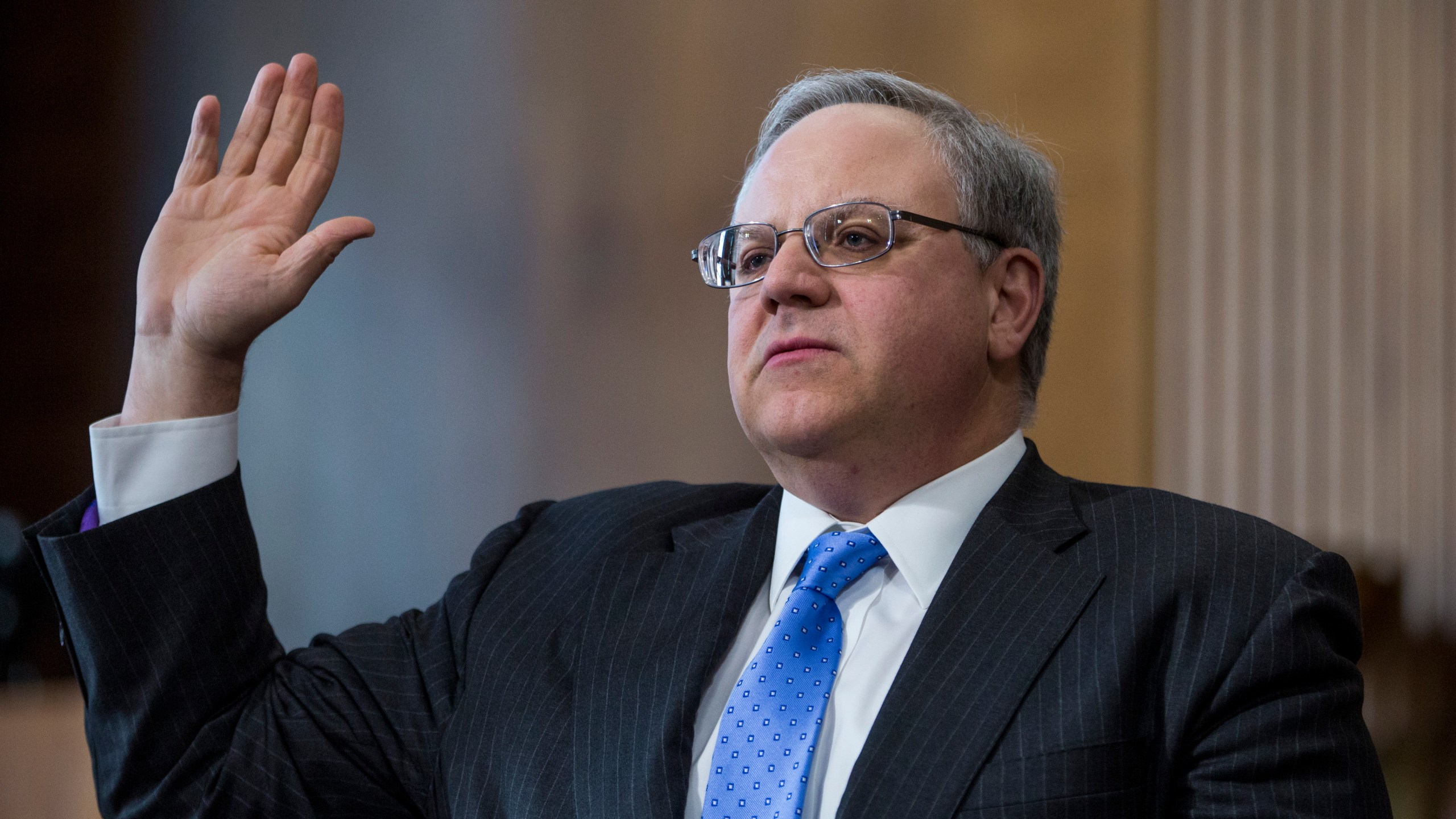 David Bernhardt is sworn in during a Senate Energy and Natural Resources Committee confirmation hearing on March 28, 2019, in Washington, D.C. (Credit: Zach Gibson/Getty Images)