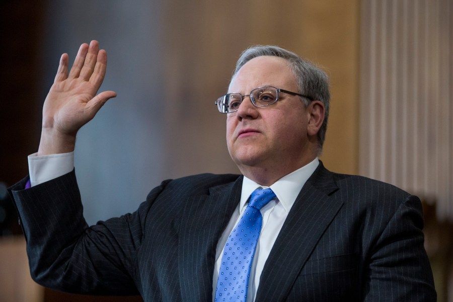 David Bernhardt is sworn in during a Senate Energy and Natural Resources Committee confirmation hearing on March 28, 2019, in Washington, D.C. (Credit: Zach Gibson/Getty Images)