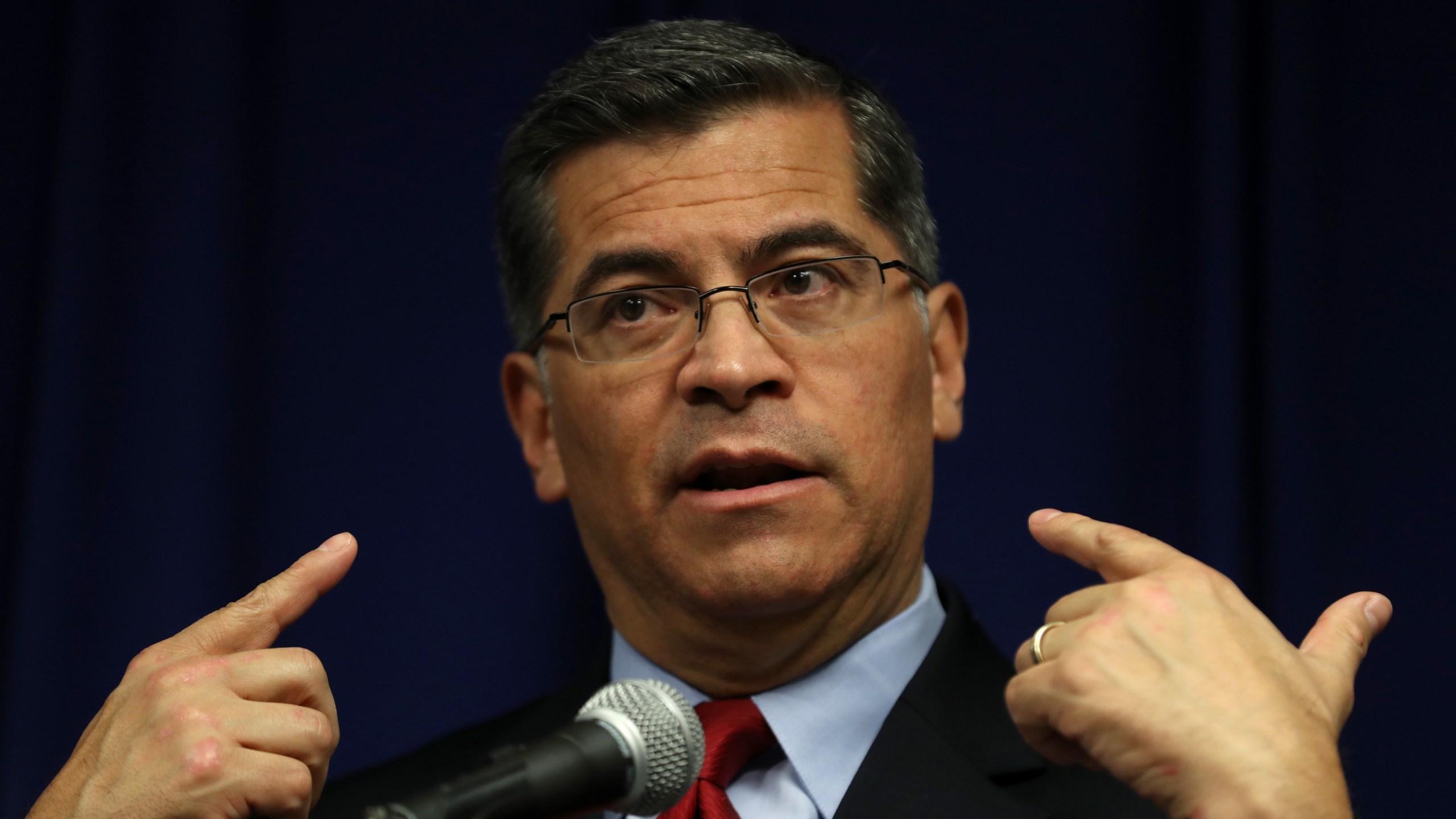 California Attorney General Xavier Becerra speaks to reporters during a press conference in Sacramento on March 5, 2019. (Credit: Justin Sullivan / Getty Images)