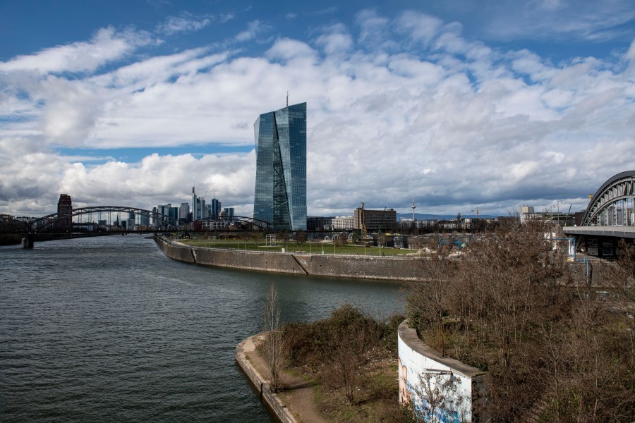 The Frankfurt skyline is seen with the River Main on March 7, 2019, in Frankfurt, Germany. (Credit: Thomas Lohnes/Getty Images)